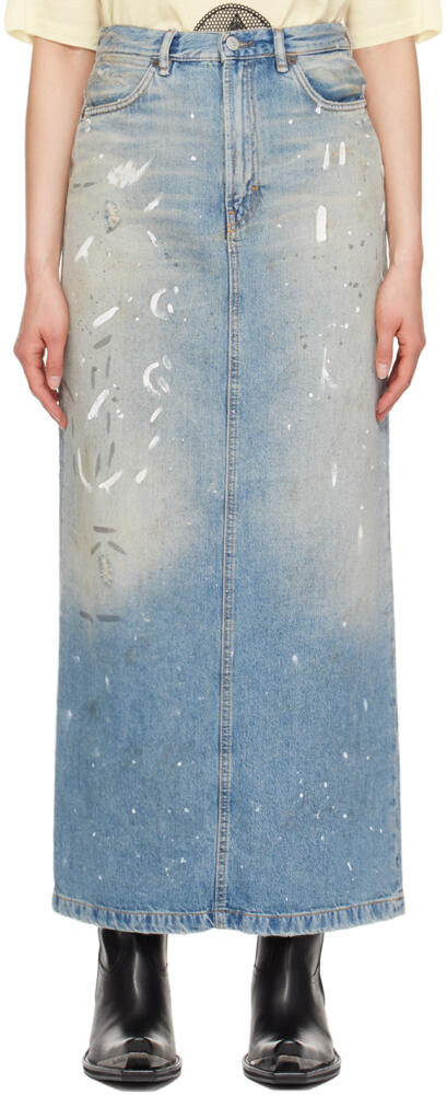 Acne Studios Blue Paint Splatter Denim Maxi Skirt Cover