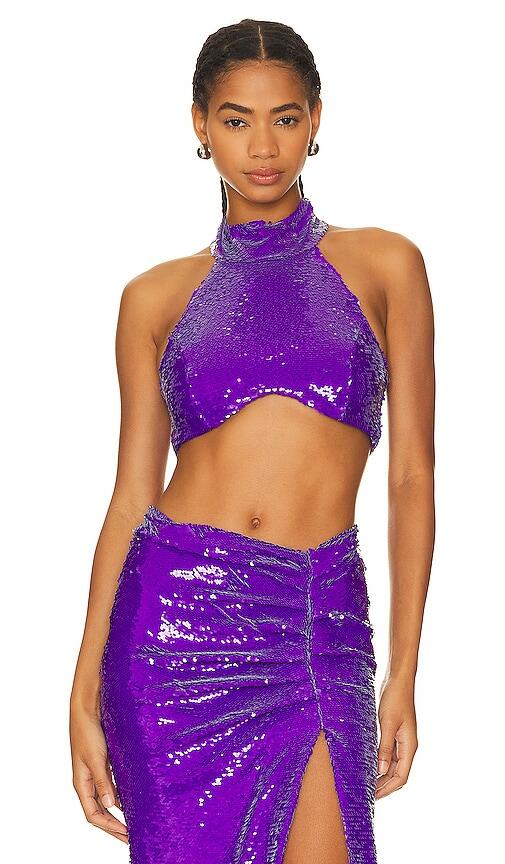 PatBO Sequin Mock Neck Top in Purple Cover