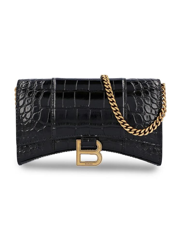 Women's Balenciaga Hourglass Wallet On Chain Black - Black Cover