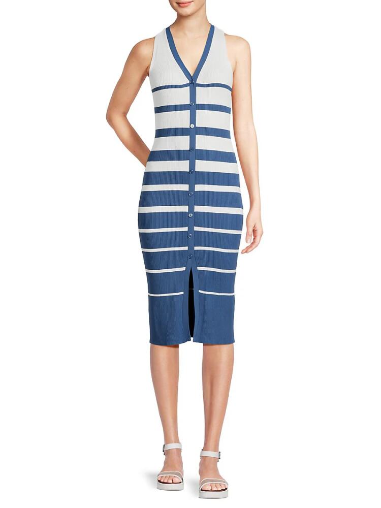 Design 365 Women's Stripe Sleeveless Sweater Dress - Navy Blue Cover