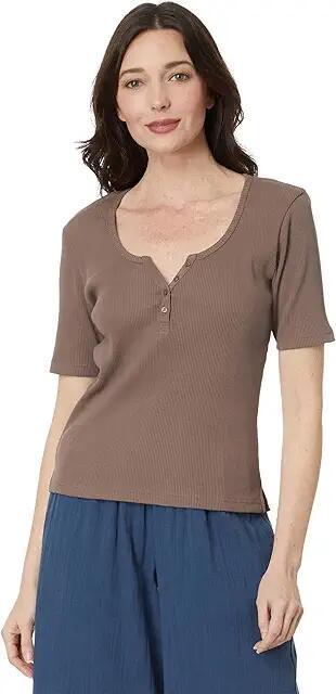 PACT Favorite Rib Henley Top (Deep Taupe) Women's Clothing Cover