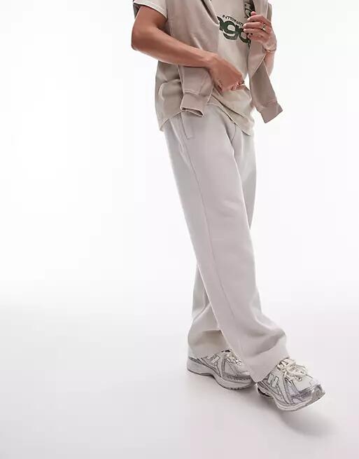 Topman straight leg sweatpants in ecru-Neutral Cover