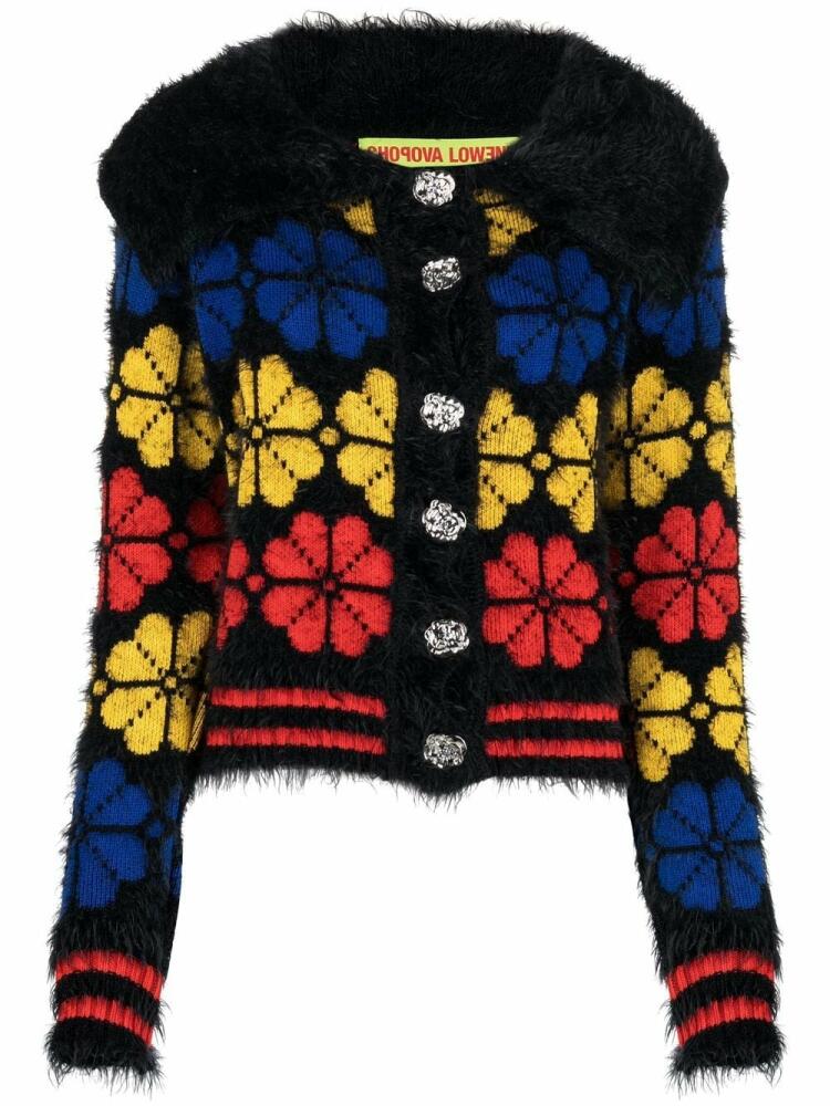 Chopova Lowena Rile floral-jacquard knitted cardigan - Black Cover