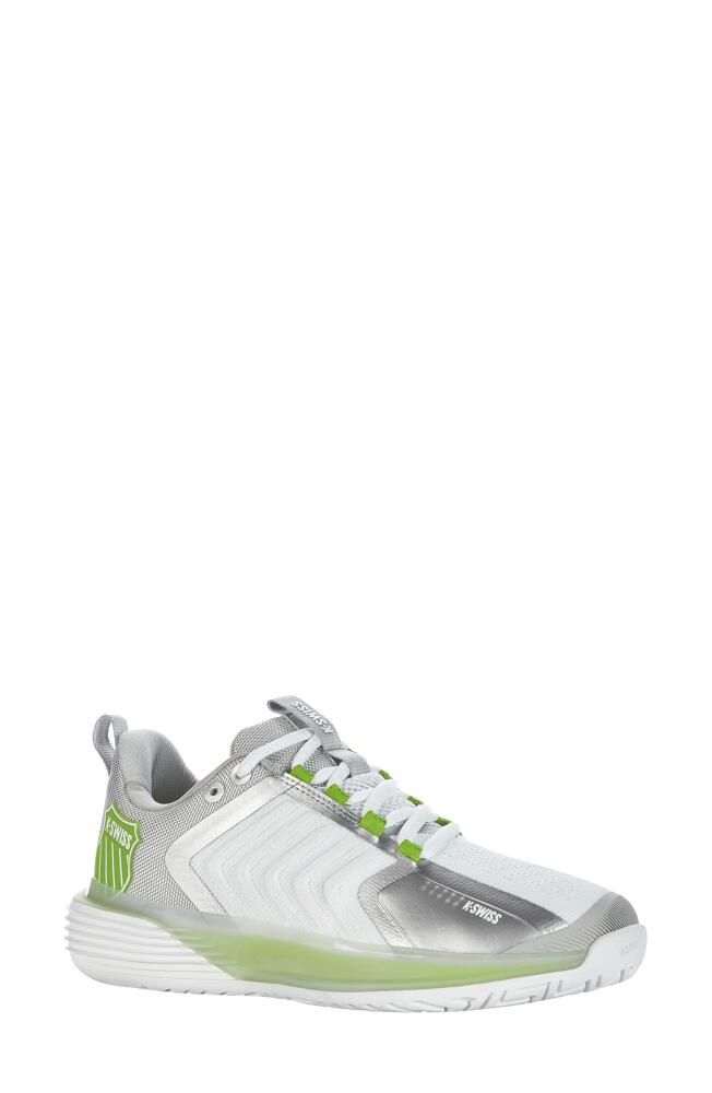 K-Swiss Ultrashot 3 Tennis Shoe in White/grey/silver/lime Cover