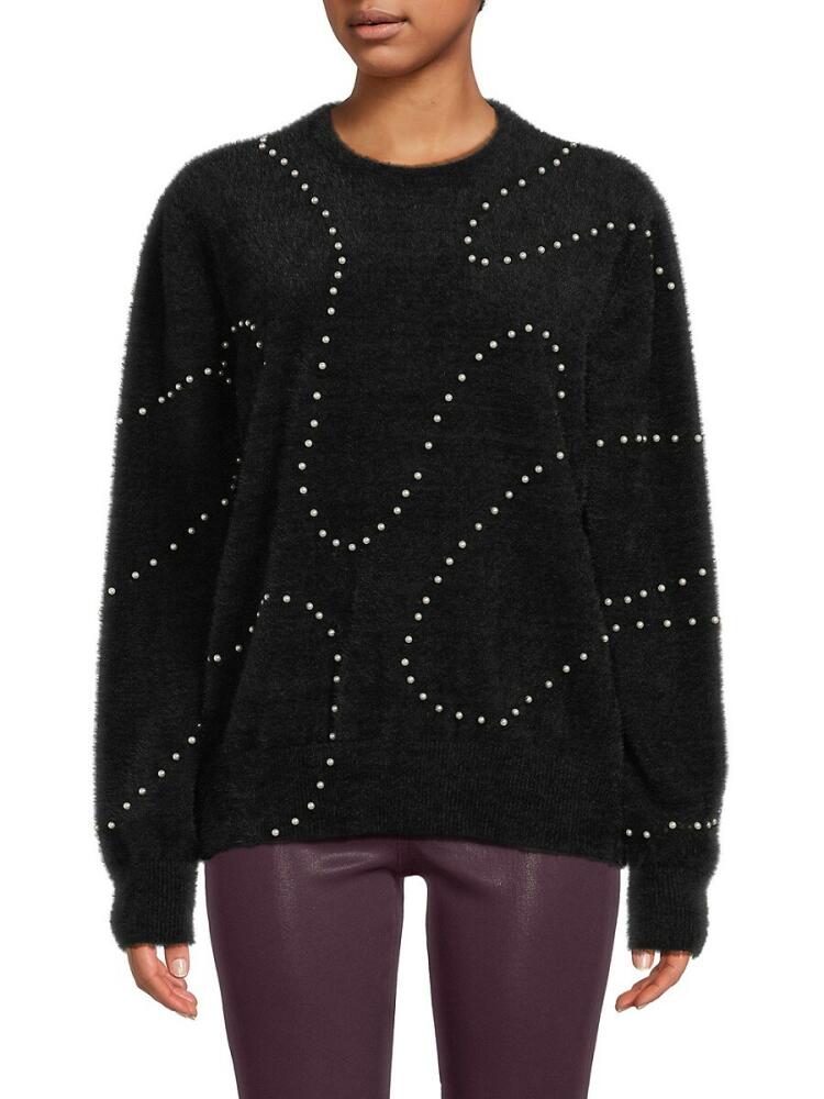 YAL New York Women's Faux Pearl Crewneck Sweater - Black Cover