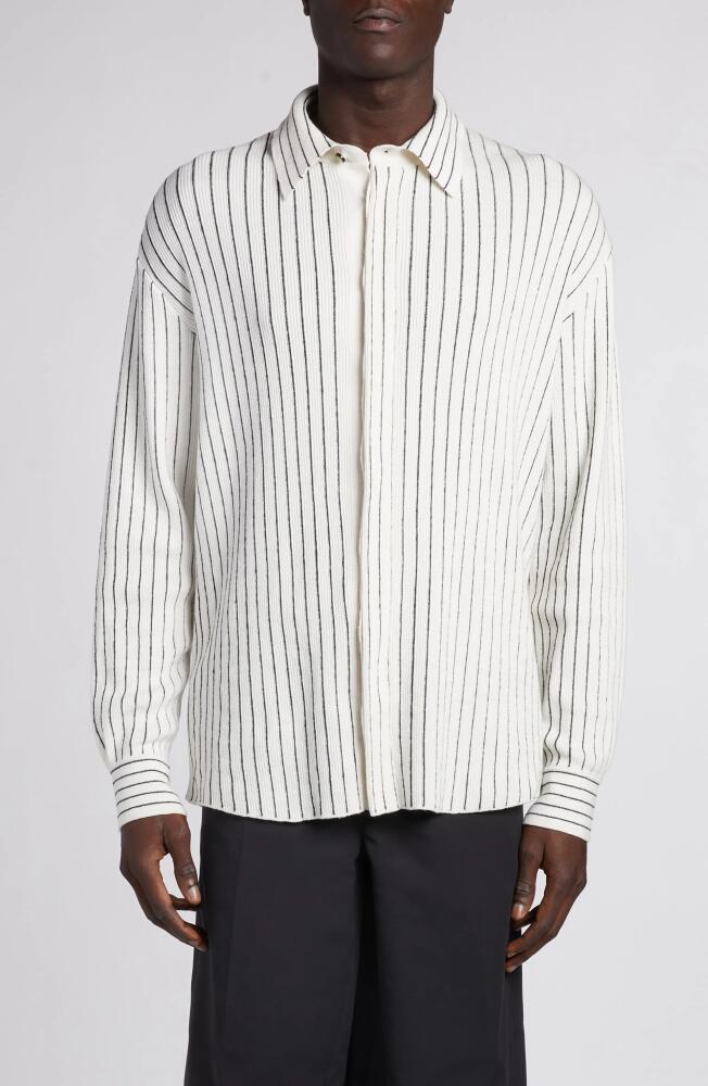 Bottega Veneta Pinstripe Rib Stitch Button-Up Shirt in Chalk/Grey Melange Cover