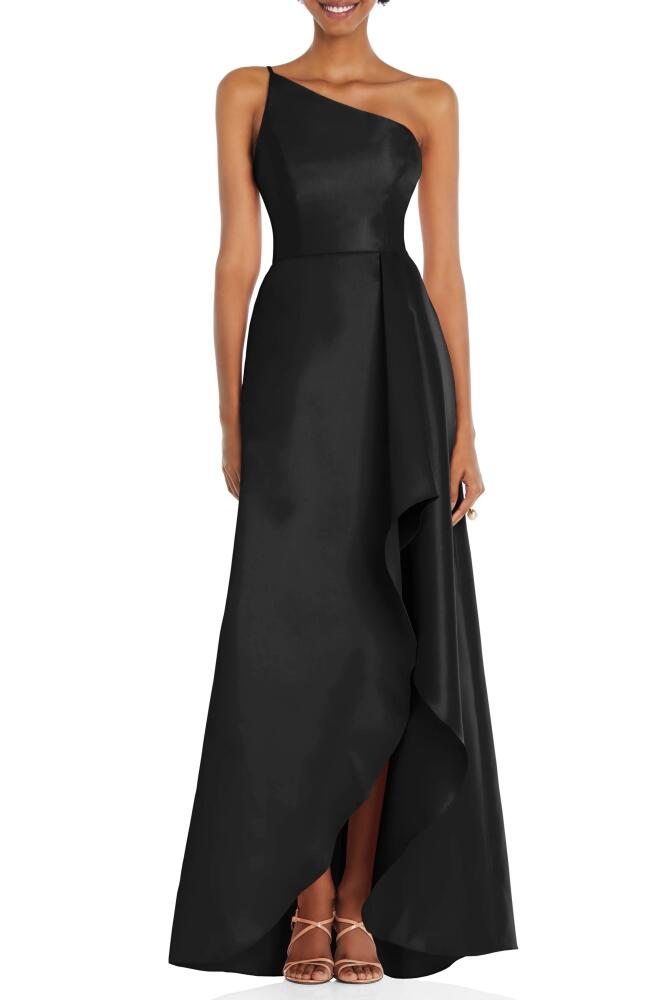 Alfred Sung One-Shoulder Satin Gown in Black Cover