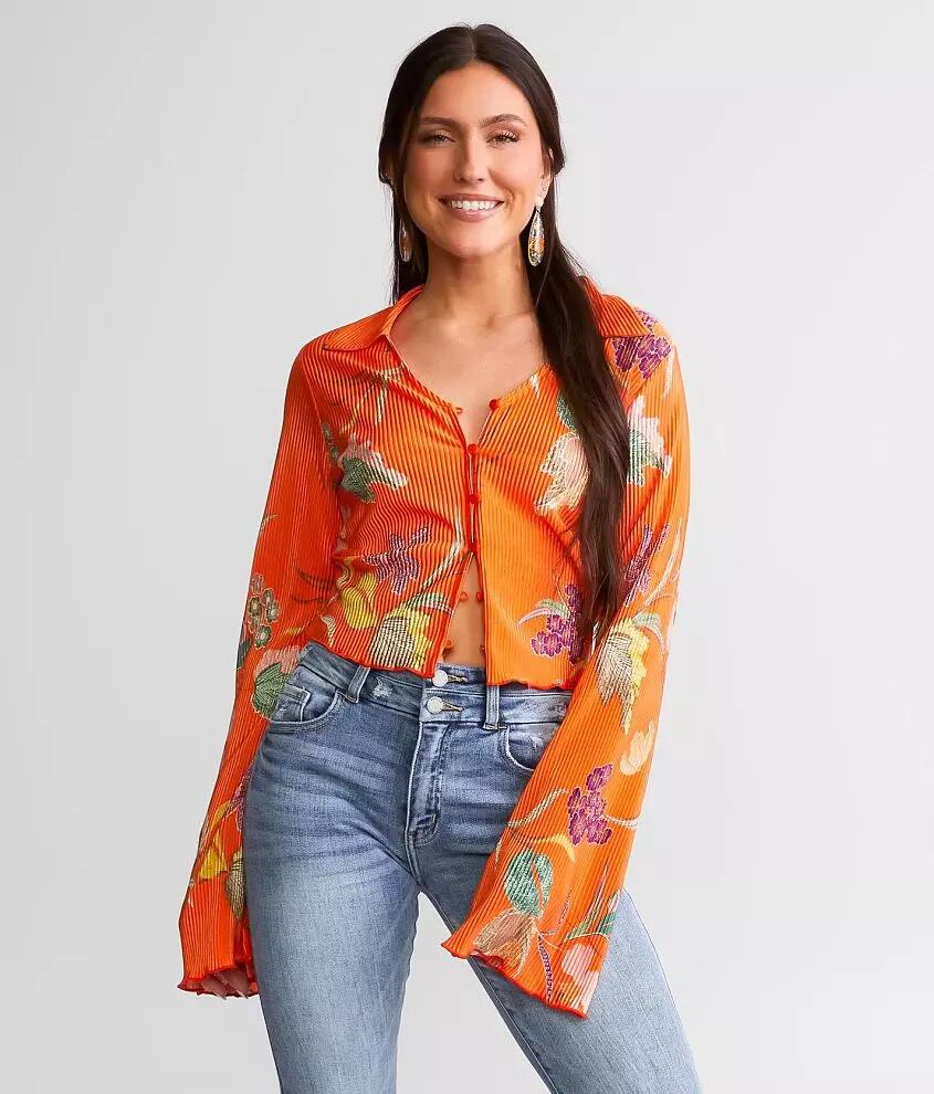 Willow & Root Pleated Floral Cropped Blouse Cover