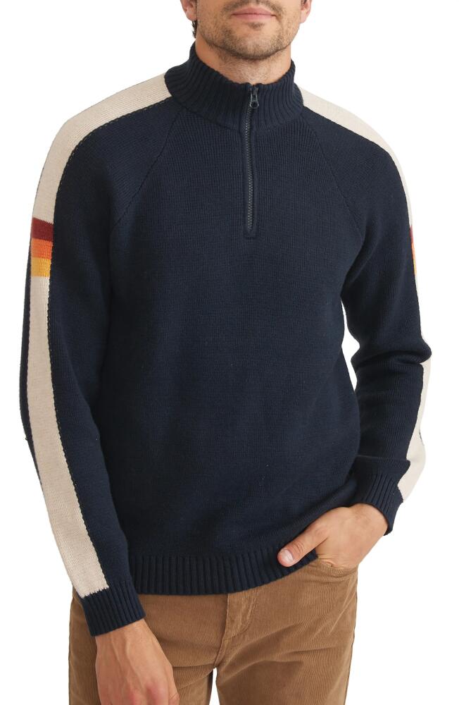 Marine Layer Archive Armas Quarter Zip Sweater in Navy/Cream Stripe Cover