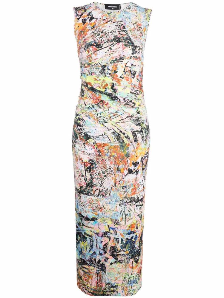 DSQUARED2 abstract-print gathered-detail midi dress - White Cover