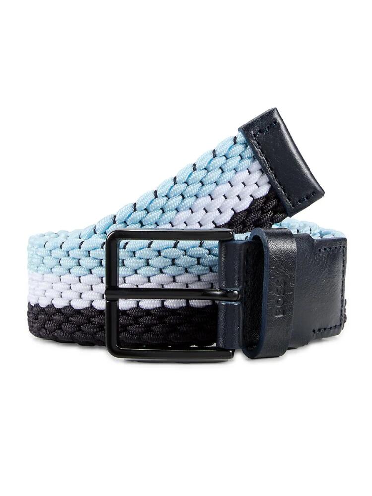 BOSS Men's Ther Leather Trim Stretch Belt - Blue Multi Cover