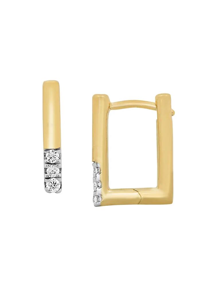 Verifine Women's Jade 18K Yellow Gold & 0.08 TCW Diamond Square Huggie Earrings Cover