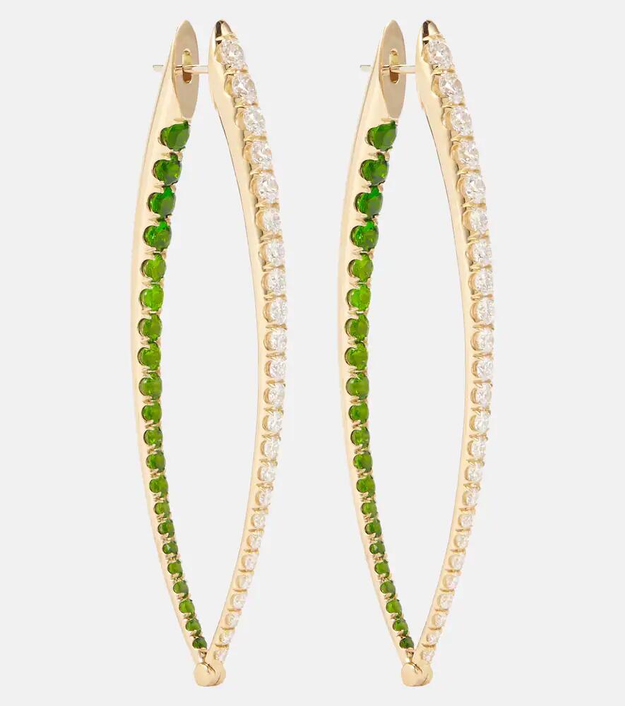 Melissa Kaye Cristina XL 18kt gold hoop earrings with diamonds and tsavorite garnets Cover