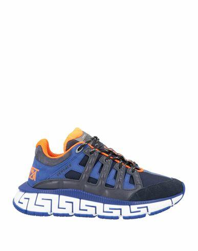 Versace Man Sneakers Midnight blue Calfskin, Textile fibers Cover