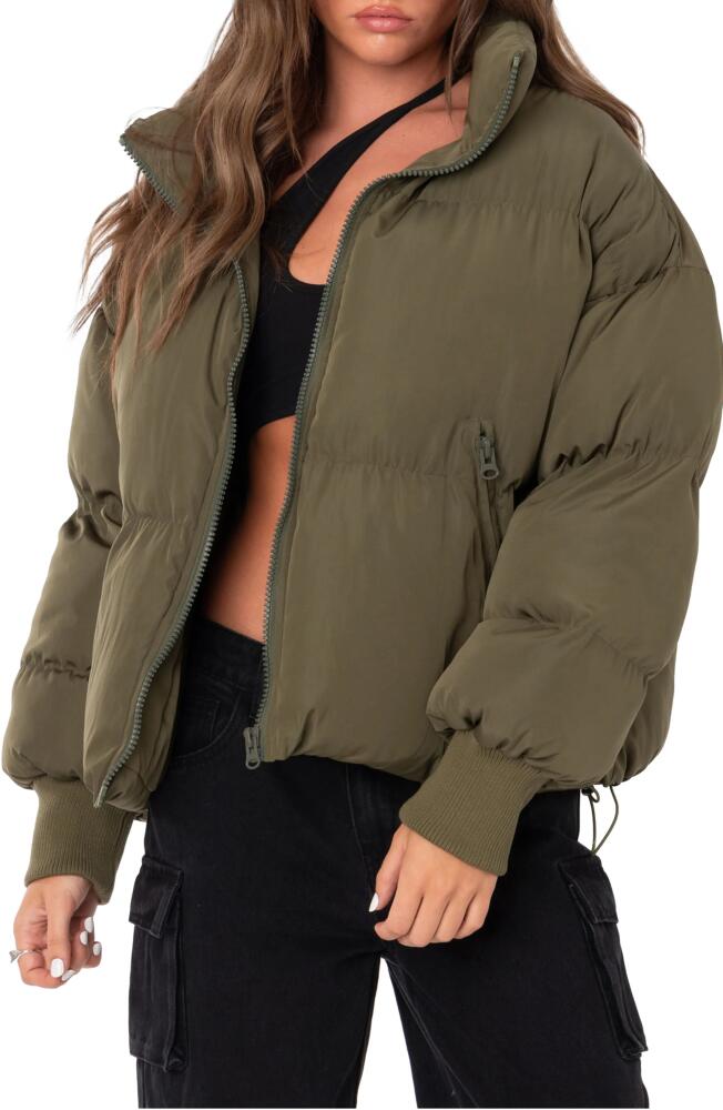 EDIKTED Luca Oversize Nylon Puffer Jacket in Olive Cover