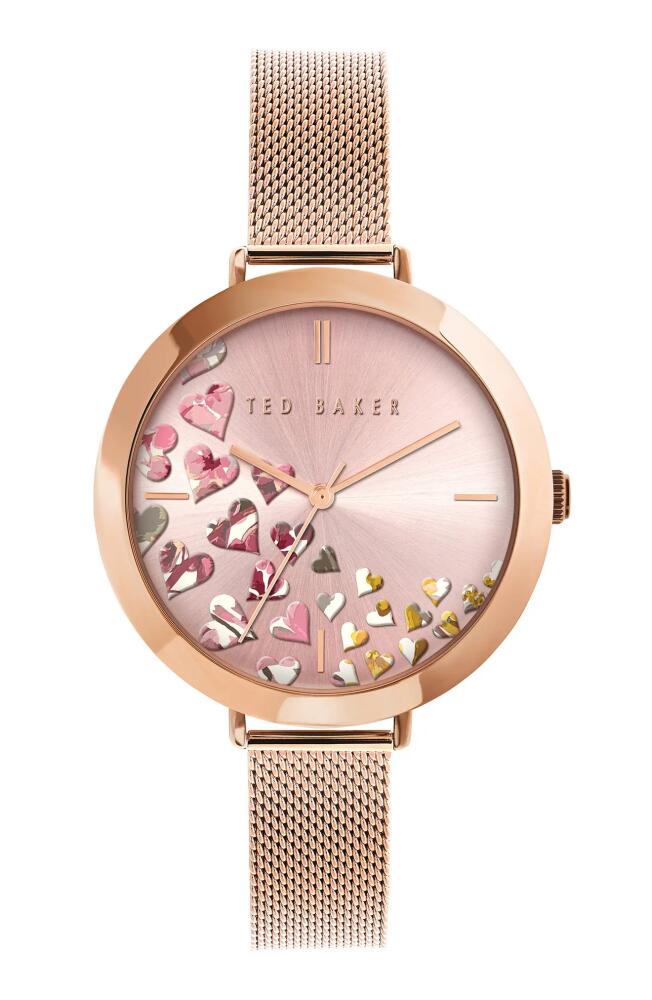 Ted Baker London Ammy Hearts Mesh Strap Watch, 37.5mm in Rose Gold Cover