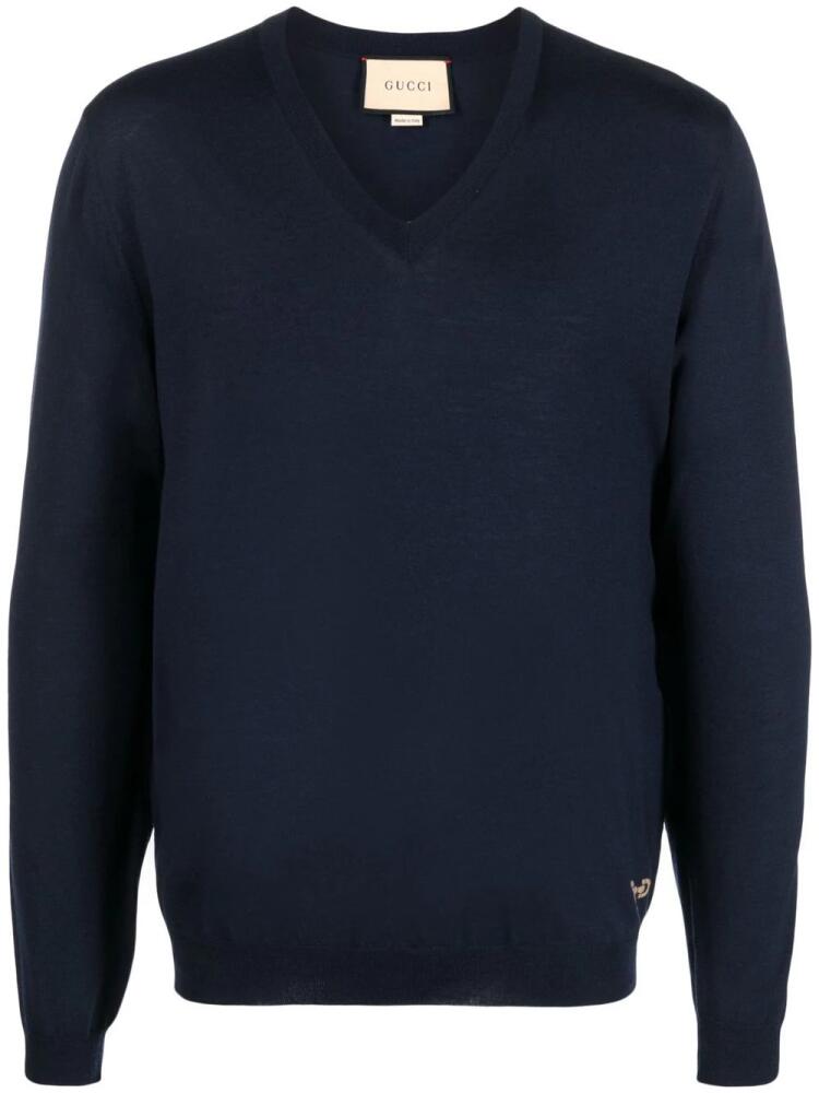 Gucci Horsebit-detail V-neck jumper - Blue Cover