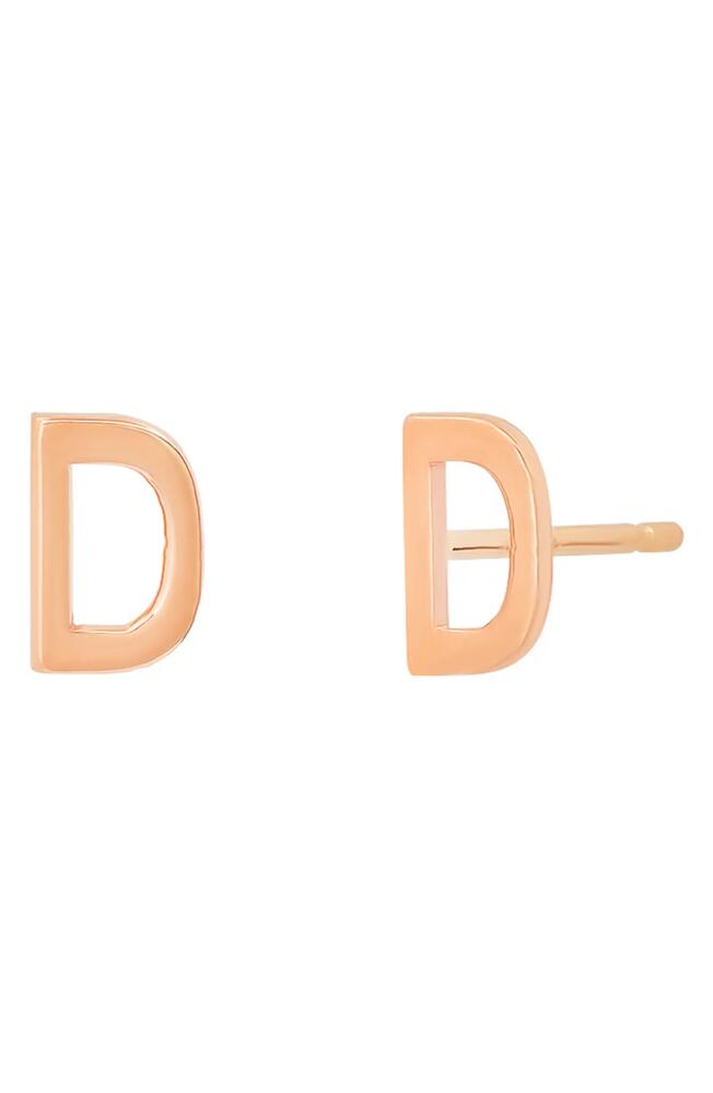 BYCHARI Large Initial Stud Earrings in 14K Rose Gold-D Cover