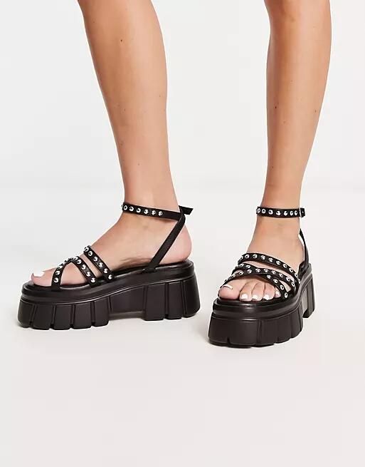 ASOS DESIGN Tyson chunky studded flatforms in black Cover