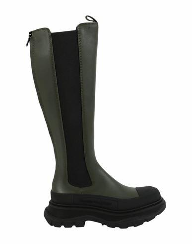 Alexander Mcqueen Rubber Toe Leather Boots Woman Boot Green Calfskin Cover