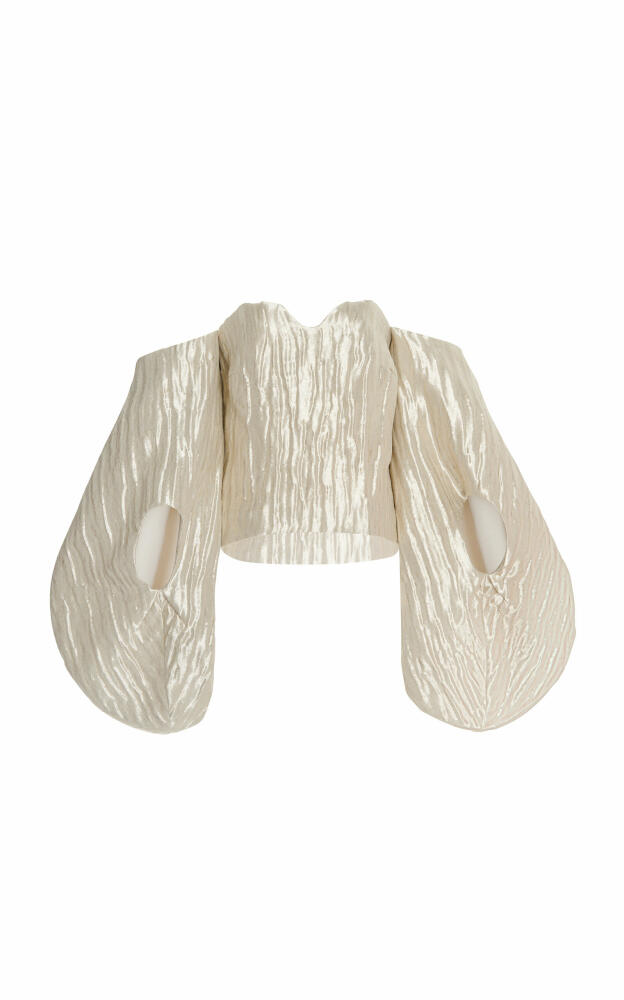 Rosie Assoulin - Fig Draped Off-The-Shoulder Silk-Blend Top - Metallic Cover