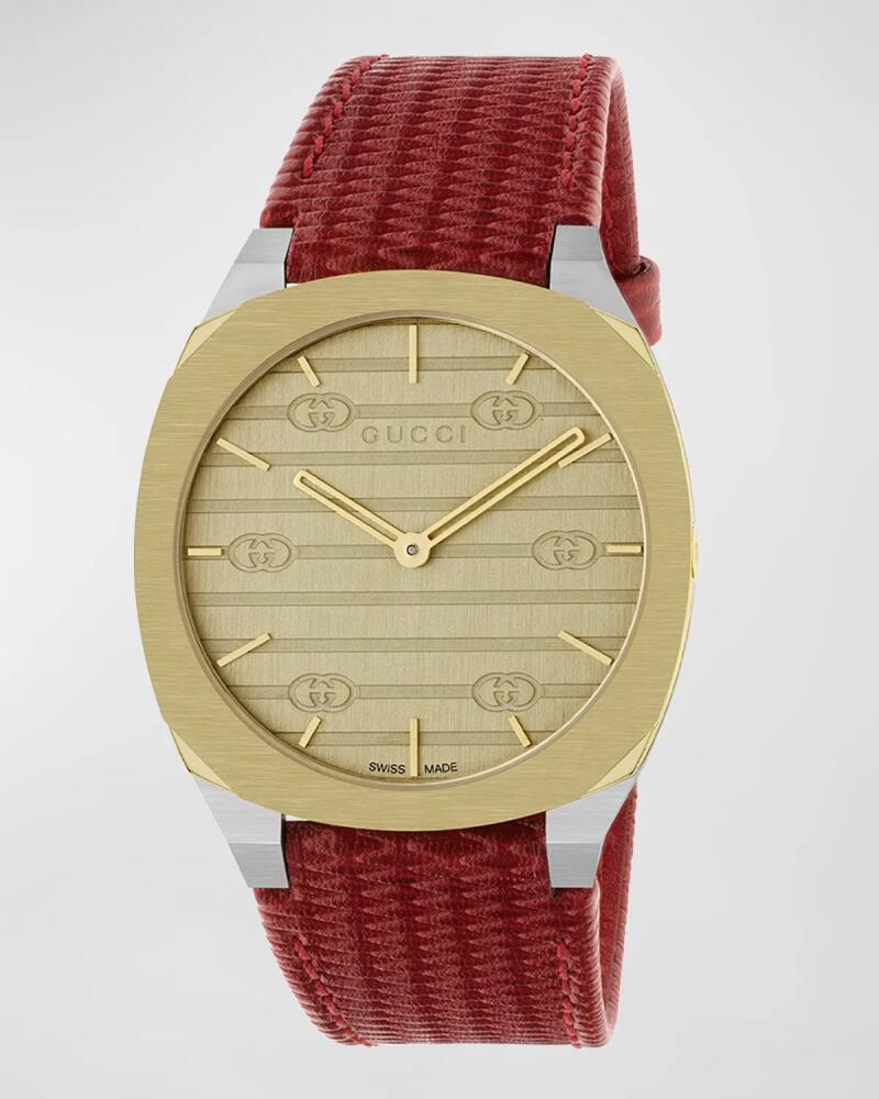 Gucci 34mm 25H Quartz Watch with Leather Strap, Red Cover