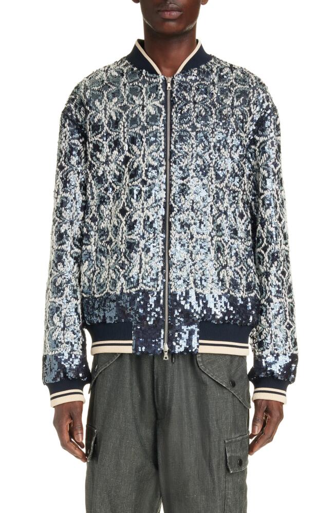 Dries Van Noten Volker Sequin Embroidered Bomber Jacket in Midnight Cover