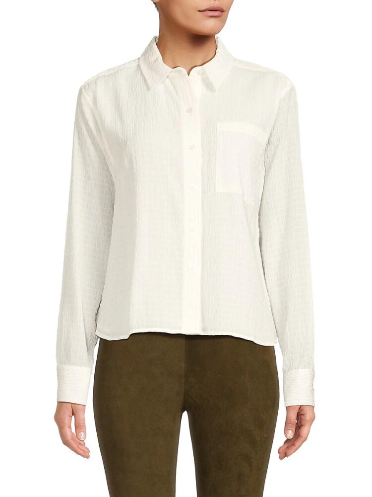 Calvin Klein Women's Long Sleeve Puckered Button Down Shirt - Cream Cover