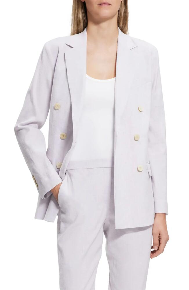 Theory Linen Blend Double Breasted Blazer in Pearl Cover