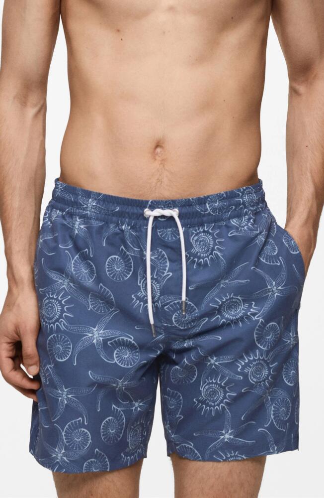 MANGO Marine Print Swim Trunks in Dark Navy Cover