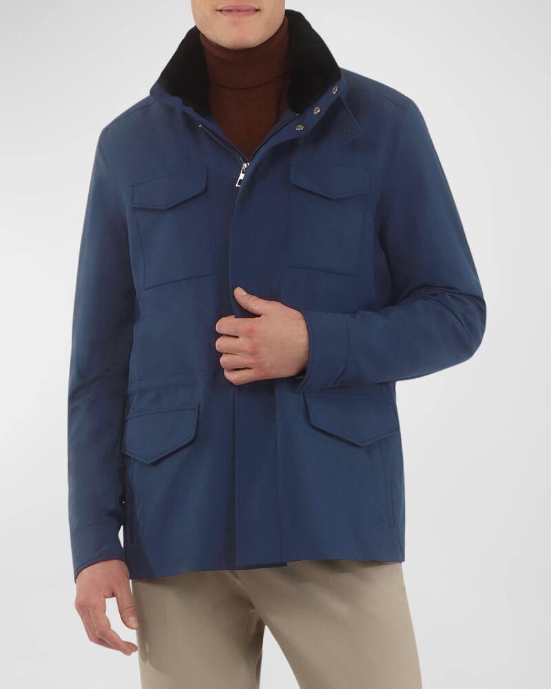 Gorski Men's Loro Piana Storm System Lined Jacket with Detachable Shearling Lamb Collar Cover