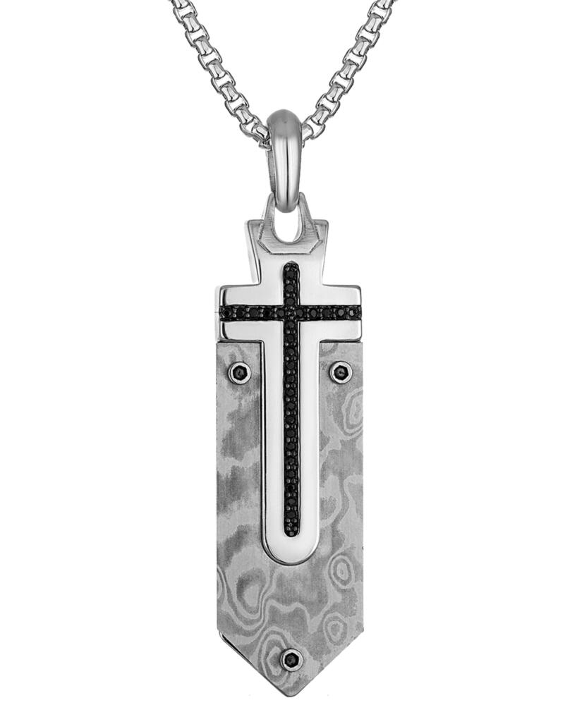 Bulova Men's Black Diamond Damascus Sword Pendant Necklace (1/6 ct. t.w.) in Sterling Silver-Plate, 24" + 2" extender Cover