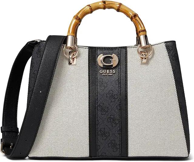 GUESS Kerima Bamboo Girlfriend Satchel (Natural/Coal Logo) Satchel Handbags Cover