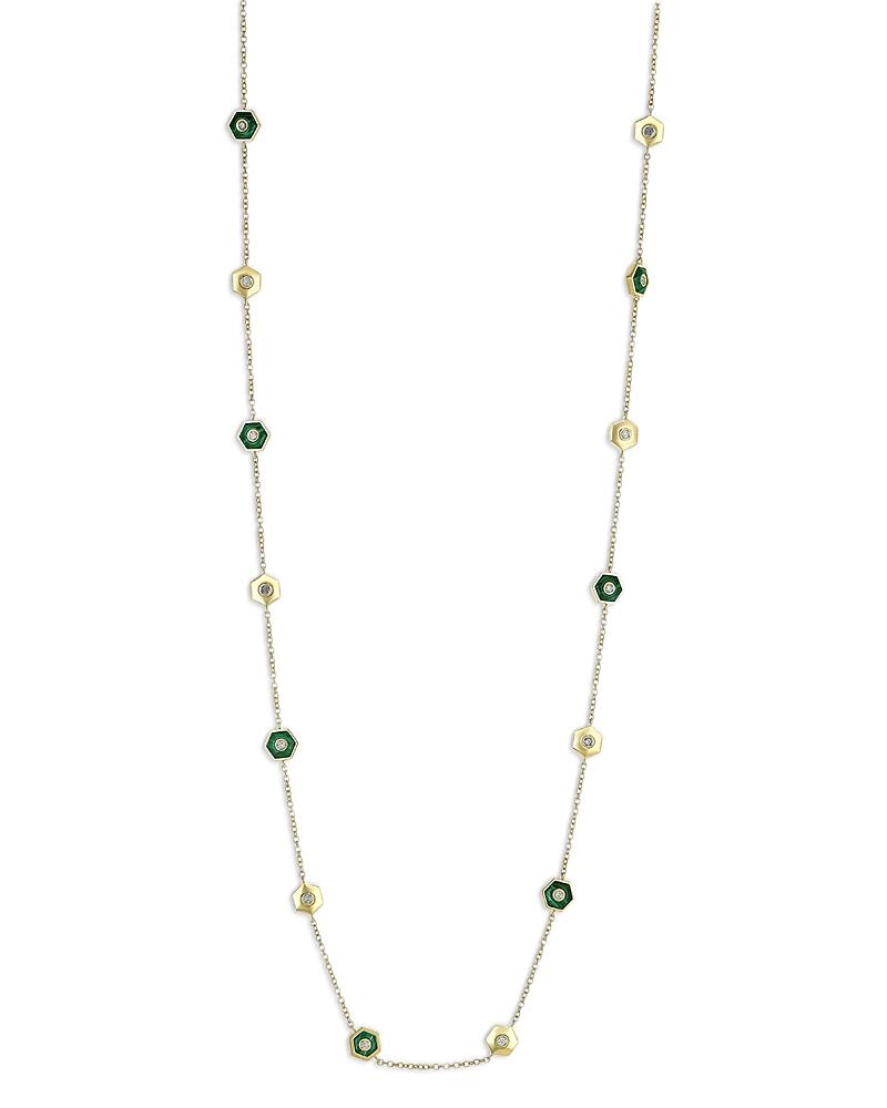 Miseno Jewelry 18K Yellow Gold Baia Malachite & Diamond Hexagon Station Necklace, 32 Cover