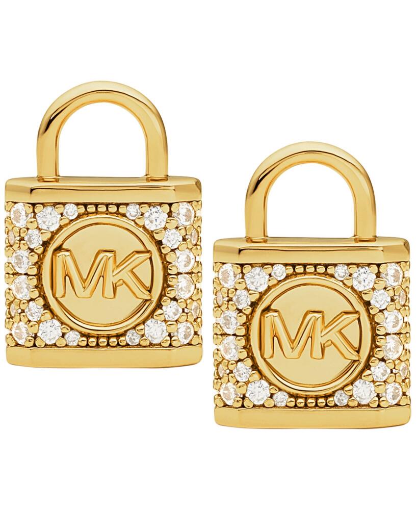 Michael Kors 14K Rose Gold-Plated Sterling Silver Pave Lock Stud Earrings - Gold Cover