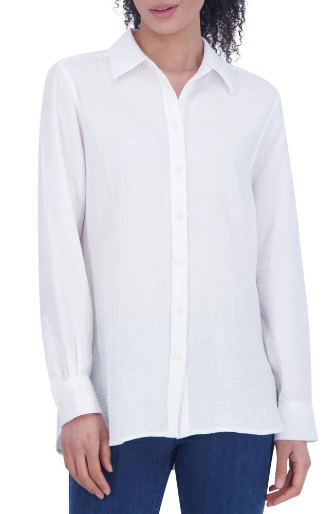 Foxcroft Cotton Gauze Tunic Button-Up Shirt in White Cover