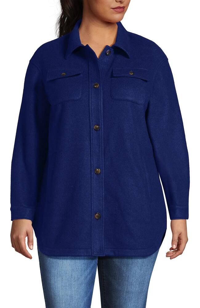 Lands' End Plus Size Luxe Fleece Shirt Jacket in Deep Sky Heather Cover