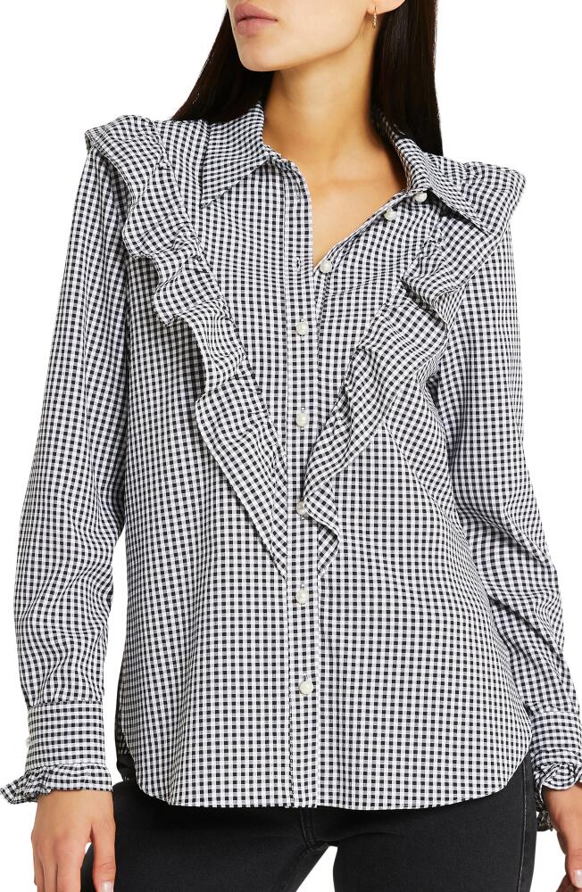 River Island Frill Trim Button-Up Shirt in Black Cover