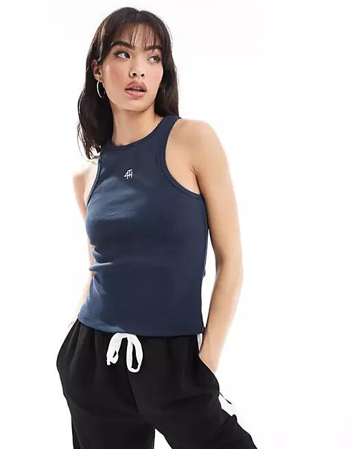 4th & Reckless ribbed logo tank top in navy Cover