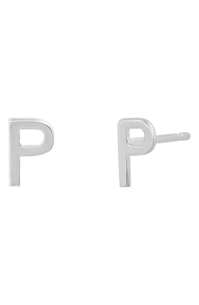 BYCHARI Large Initial Stud Earrings in 14K White Gold-P Cover