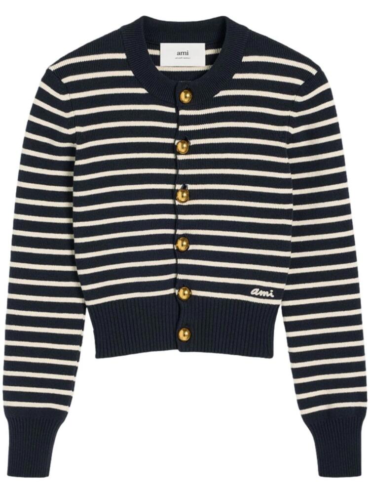 AMI Paris stripe-pattern cotton-blend cardigan - Blue Cover