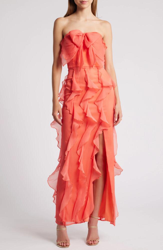 Hutch Allover Ruffle Strapless Gown in Coral Cover