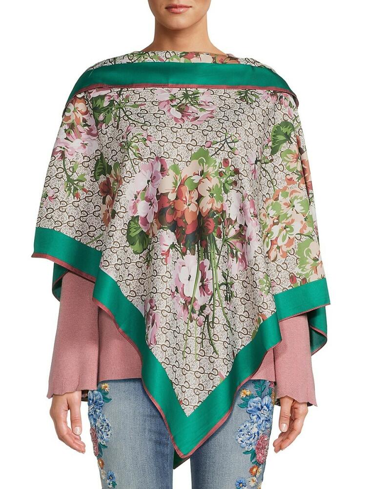 La Fiorentina Women's Floral Poncho - Green Cover