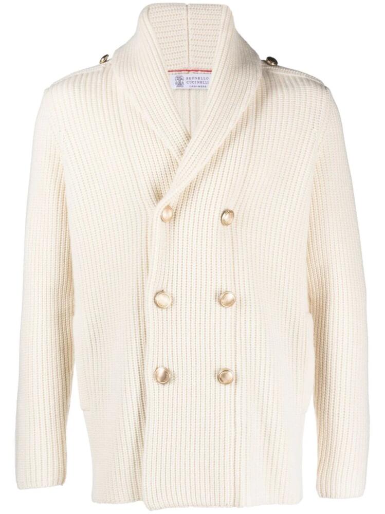 Brunello Cucinelli intarsia-knit wool-blend cardigan - Neutrals Cover