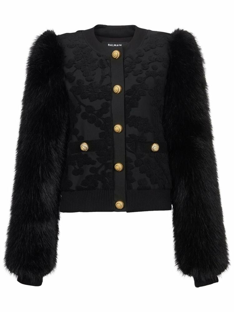 Balmain floral faux fur bomber jacket - Black Cover