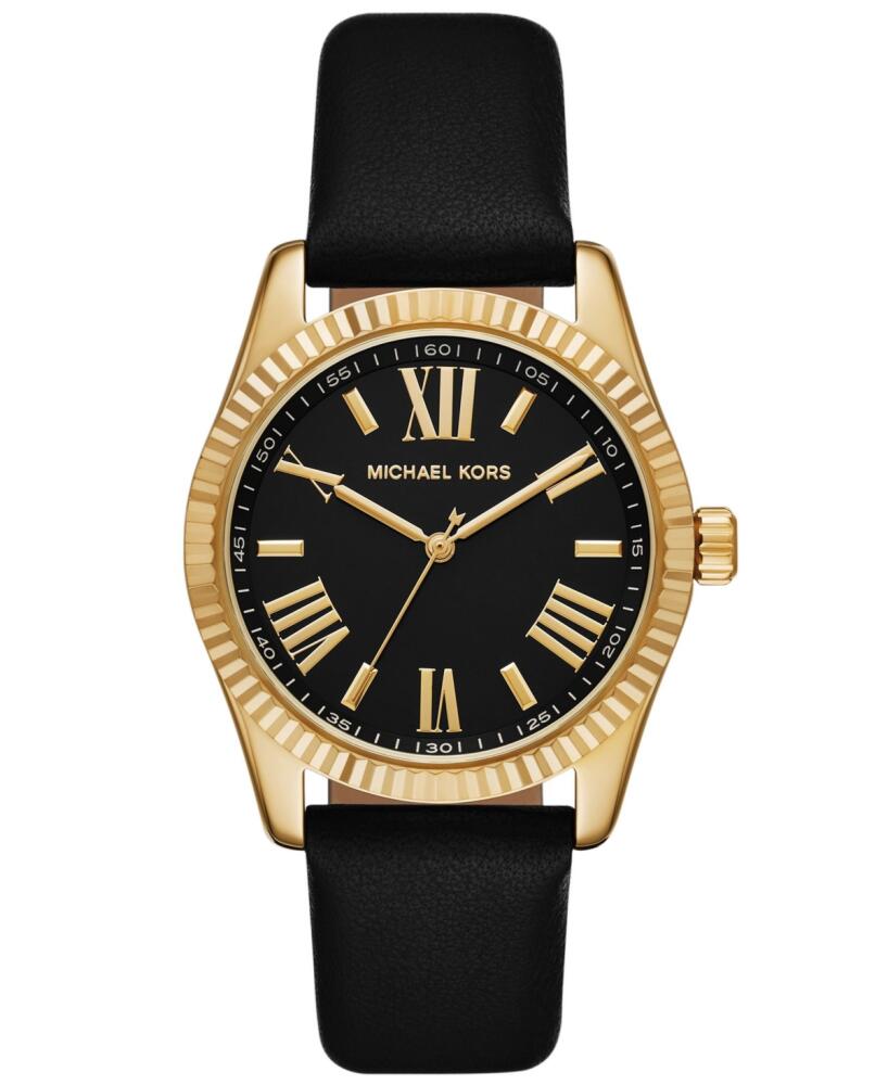 Michael Kors Women's Lexington Three-Hand Black Leather Watch 38mm - Black Cover