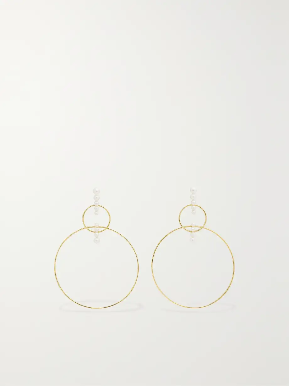 Diane Kordas - Double Bar 18-karat Gold Pearl Earrings - One size Cover