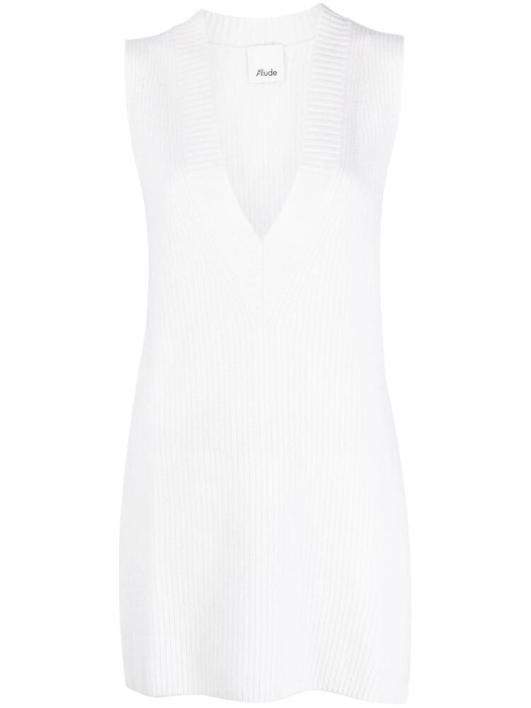 Allude V-neck ribbed-knit top - White Cover