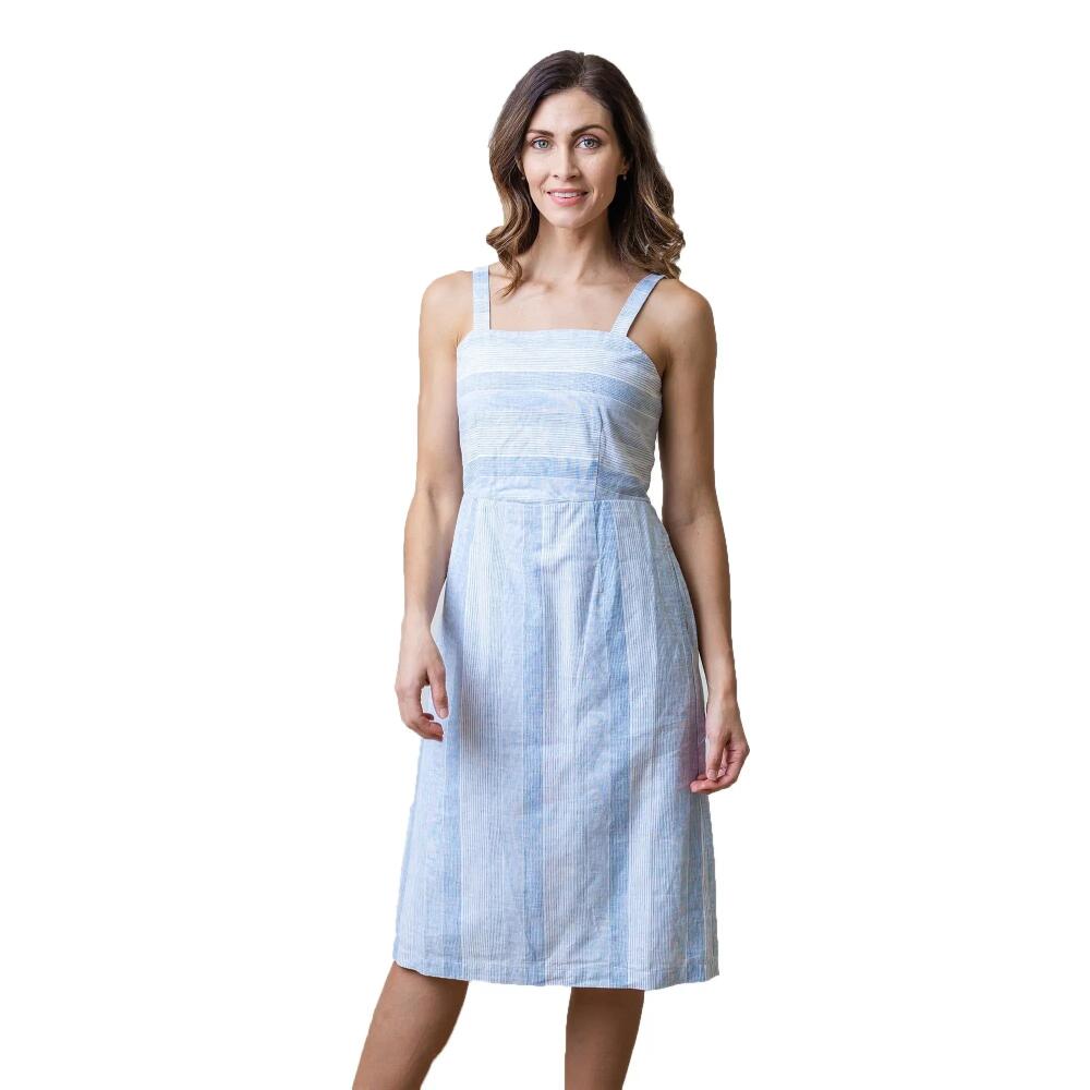 Hope & Henry Women's Sleeveless Sheath Dress in Blue Ombre Stripe Linen Cover