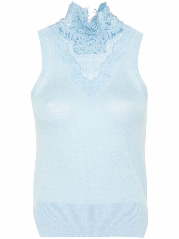 Ermanno Scervino floral-appliqué mock-neck tank top - Blue Cover